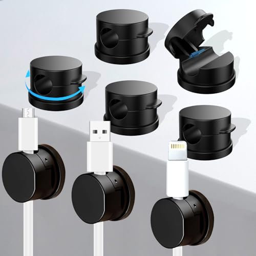 8 Stück Kabelhalter Kabelclip, Selbstklebend 360°Drehbar Kabel Organizer Stark Haftende Feder Cable Holder für Büro Zuhause Schreibtisch Nachttisch HDMI USB Audiokabel Ladekabeln (Schwarz)