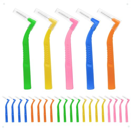 Maoerdental 50 Pack L-Shaped Interdental Brushes, Dental Floss Stick | 5 Different Sizes, Tooth Picks Floss Sticks for Cleaning Between Teeth, Braces, and Gums