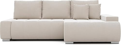 IDOHOME Ecksofa Niko mit Schlaffunktion und Bettkasten Rechts 227 x 153 cm | 227 x 153 cm, Kiefernholz und MDF, Hoher Sitzkomfort, DL Mechanismus, Wohnen und Schlafen, Rechte Ausführung