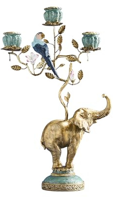 WERNS Design Kerzenleuchter Elefant Gold – Deko Kerzenhalter, handbemalt, 46,5x28x11 cm (H/B/T)