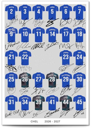 Mounted Gifts West London Blue Team Squad 2025-2026 Signed Poster Print Framed Picture Photo Autograph Gift 25/26 Enzo Cole Palmer Garnacho Joao Pedro (A4 Squad Poster)