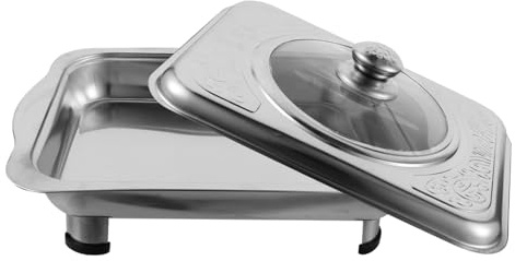 DIKACA Bandeja Buffet de Acero Inoxidable con Soporte de Cuatro Patas y Tapa Transparente Resistente y Segura para Servir Alimentos Fiestas y Eventos
