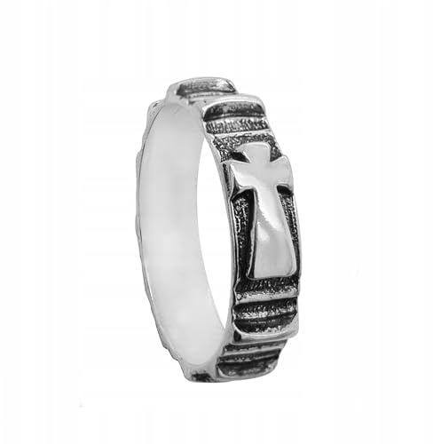 Ulex Premium 925 Sterling Silber Ringe Bandring Rosenkranz Oxyidiert Klassisch Elegant Zeitlos Handgefertigt Unisex Religiöser Symbolischer Silberring Größe 70