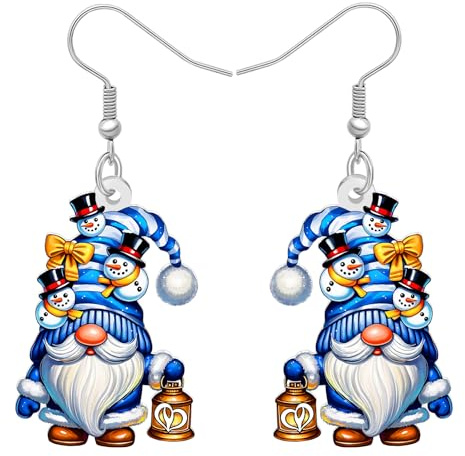 NEWEI Acryl Cute Winter Weihnachten Zwerge Ohrringe Christmas Geschenke für Damen Mädchen Mama, Lustig Blau und Weiß Holiday Gnome Ohrringe Schmuck Frauen Geschenke für Christmas Zubehör