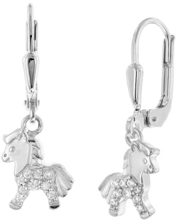 trendor Mädchen-Ohrringe Pferd 925 Silber Zirkonia Ohrhänger liebevoller Ohrschmuck für Kinder, wunderschöne Geschenkidee, 21145
