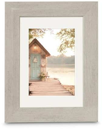 Hama Kunststoffrahmen „Cottage“ 15 x 20 cm, Taupe, Shabby-Look, mit Passepartout für 10 x 15 cm, Qualitätsglas, Tischaufsteller & Wandaufhängung, Hoch- und Querformat