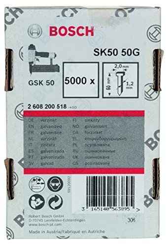 Bosch Professional 5000x Finish Nails SK50 16G (1.2/18 g, 2.0x1.00x50 mm, Galvanised, Accessories for Nail Guns, Pneumatic Nailers)