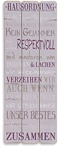 levandeo Holz-Schild Wandbild in lila rosa 80x30cm - Hausordnung Spruch Holzbild Schild Wandschild Bild Holz Dekoschild Wanddeko Wandobjekt Modern Wanddekoration Familie