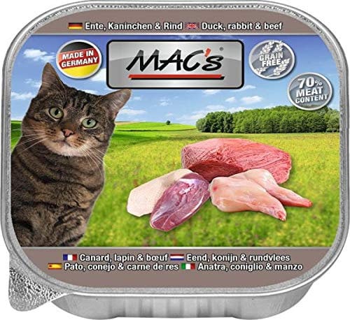 Mac's Katzenfutter getreidefrei Ente, Kaninchen & Rind, 16er Pack (16 x 85 g)