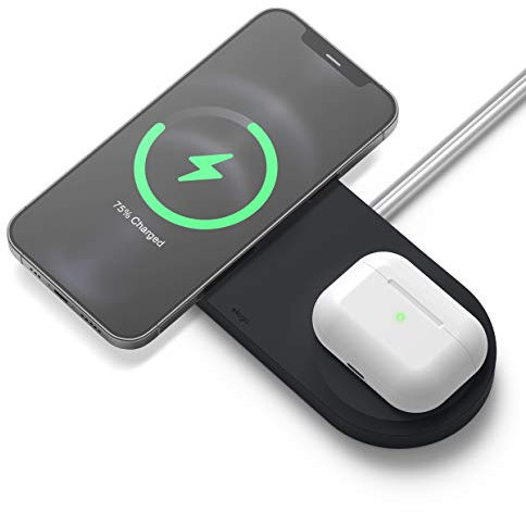 elago 2 in 1 Ladestation Kompatibel mit MagSafe Ladegerät- Kompatibel mit iPhone 14, 13, 12 Serie, Kompatibel mit AirPods Pro 2, 1 Kompatibel mit AirPods 3 [Ladegerät Nicht enthalten] (Schwarz)