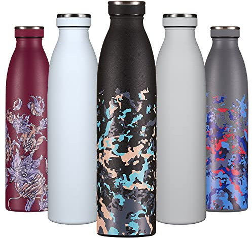B2DO Bouteille d'eau Isotherme 750ml Vert Noir | Gourde métallique réutilisable en acier inoxydable à double paroi sous vide | Gourde isotherme de sport anti-fuite | Bouteille isotherme sans BPA