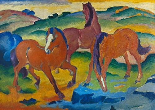 CALVENDO Franz Marc. Die roten Pferde (Weidende Pferde IV.), 1911, Poster DIN A2 quer, Bilder, Kunstdruck, Wandbild, Wanddeko, Prints ohne Rahmen