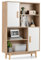 COSTWAY Bücherschrank mit 2 Türen und 4 offenen Regalen, Bücherregal Holz, Standregal, Holzregal, Aufbewahrungsregal für Wohnzimmer, Arbeitszimmer, Küche, 80 x 24 x 120 cm (Weiß)