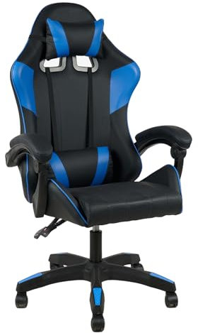 Il Gruppone Passione Casa Sedia Gaming Professionale SimilPelle Reclinabile Con Braccioli Poltrona Ufficio Regolabile in Altezza Pistone Gas,Cuscino Poggiatesta E Lombare Gamer - Blu