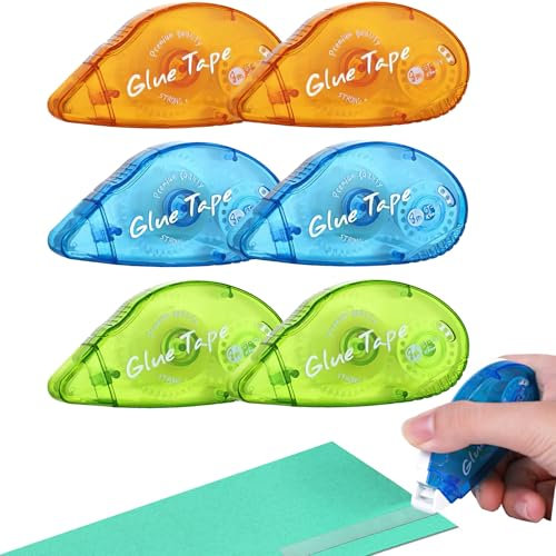 6 Pack Glue Roller, 48m Adhesive Glue Tape, Craft Double Sided Tape Dispenser Transparent Scrapbooking Supplies for Crafting Photo Album Cards Journal - 0.31in x 26ft