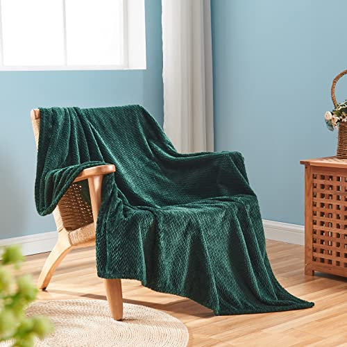 NEWCOSPLAY Superweiche Überwurfdecke, hochwertiges seidiges Flanell-Fleece, Blättermuster, leichte Decke, für alle Jahreszeiten (Waldgrün, Doppelbett (152,4 x 203,2 cm))