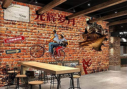 Fondo de pared de ladrillo de locomotora de compañero de clase juvenil nostálgico Vintage papel tapiz Bar rest Decoración Fotomural Sala De Estar Pared Pintado Papel Tapiz No Tejido-350cm×256cm