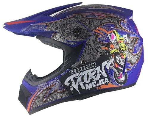 Kinder Crosshelm Mejia – Motorradhelm für Kinder, ABS-Schale, robuster Kinderhelm für Downhill, Quad und Motocross, Mattblau, Größe XS, 51 – 52 cm