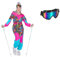 80er Jahre Ski-Anzug Graffiti Damen-Kostüm mit Brille 80's Overall Einteiler Trash Apres Ski, Größe:36
