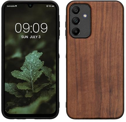 kwmobile Hülle kompatibel mit Samsung Galaxy A15 5G Hülle - Holz Case - stoßfestes Handy Cover - TPU Handyhülle in Dunkelbraun