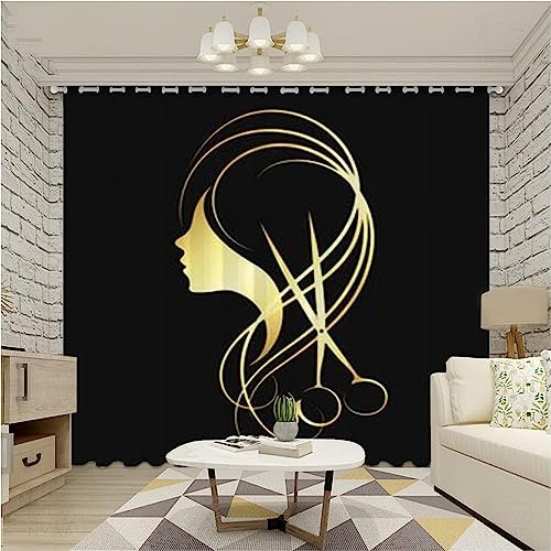 Vorhang Blickdicht Wohnzimmer - Gardinen Blickdicht 3D Goldene Friseurschere Vorhänge Thermo Schlafzimmer Dekoschals Gardine Blickdichter Ösenvorhang, 2Er Set 300 X 280 cm - Kinder Vorhänge-4E1U+Q0J