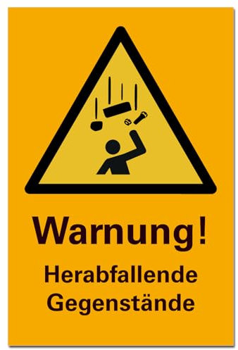 Warnung Herabfallende Gegenstände Schild Hinweisschild Allgemein Orange PVC 300 x 200 x 3 mm Vorgebohrt B1-Zertifiziert