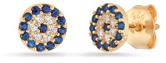 Einzelstück® Ohrstecker Nazar Gold I 925 Sterling Silber mit 14 vergoldet I Silberohrring mit blauen und weißen Zirkonia Steinen I Antiallergen & nickelfrei (Evil Eye) (Rosegold)