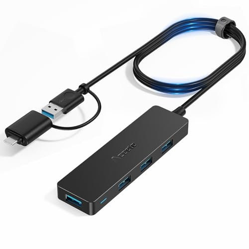 Aceele Hub USB A 3.0 with 4 Ports USB-A & A to C Adapter, Super High Speed Data Transfer 5Gbps USB A 3.0 Splitter with 120cm Long Cable for Macbook Pro/Air, Surface Pro, XPS, Xbox, PC, etc.
