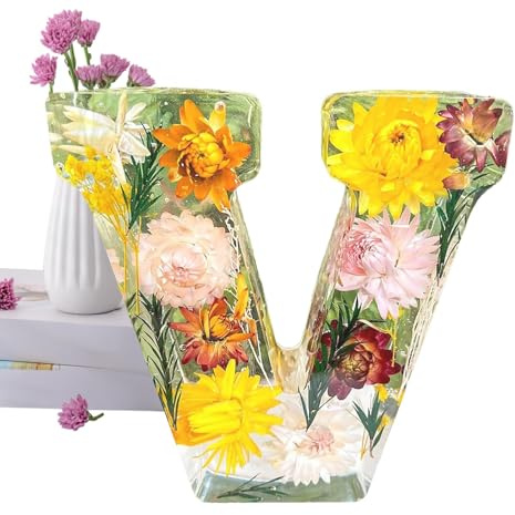 Meindin Blumen Harz Nachtlicht, Gepresste Blume Harz Buchstaben Mit LED Licht, Simulierte Blume Nachtlampe, Buchstabe Beleuchtung Lampe Beleuchtete Nachtlichter Dekoration, sie Muttertagsgeschenke