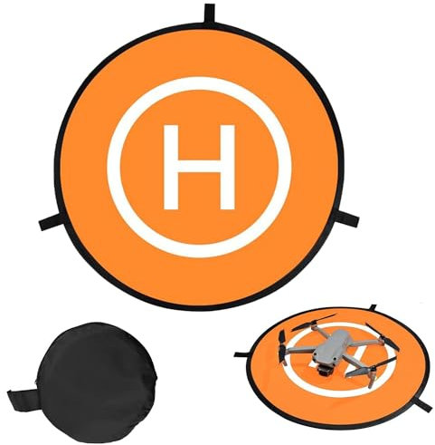 Drone Landing Pad, Drohnen Landeplatz, Faltbare Landing Pads, Drohnen Landeplatz Zubehör, Faltbar Landeplattform, Orange, Einseitig, Durchmesser 55 cm, mit 1 Aufbewahrungstasche und 3 Bodenheringe