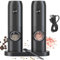 Electric Salt and Pepper Grinder Set, RIGHTWELL 2 PCS USB Rechargeable Pepper Grinder with Base and LED Light, Adjustable Coarseness Ceramic Core Pepper Mill for Kitchen, BBQ, Camping,70ml, Black