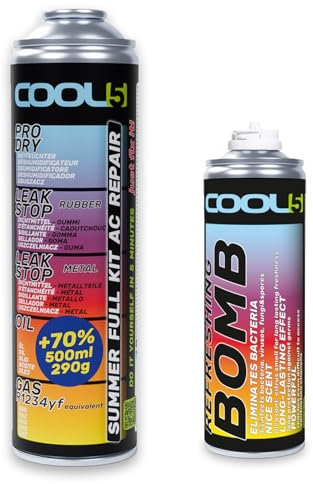 Cool5 Refrigerante de repuesto R1234yf para aire acondicionado de coche, 1 lata 5 en 1, 290 g + ambientador para coche, 136 g