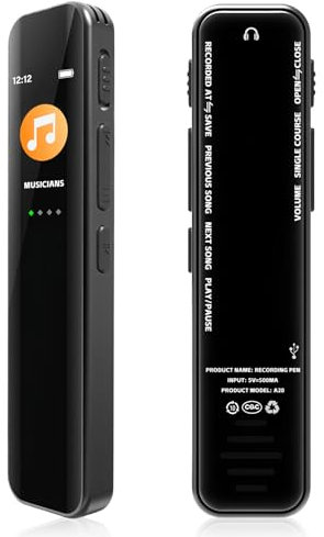 BORDEAG Enregistreur Vocal Numérique 64GB, Réduction de Bruit, HD, Stéréo, USB, pour Réunions, Cours et Interviews