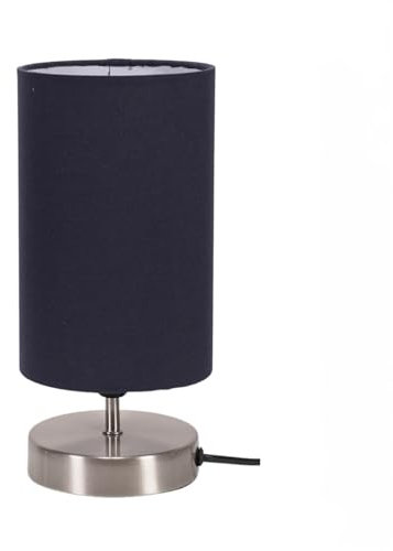 ValueLights | Brushed Chrome Cylinder Touch Dimmer Table Lamp with Navy Blue Fabric Shade | Home Décor, Bedside & Desk Lamp | Includes Bulb
