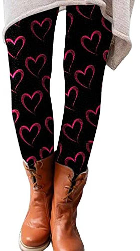 Damenhosen KurzgrößEn Stretch Elegant Pants Damen-Leggings zum Valentinstag, Zwergendruck, lässige, Bequeme Leggings für Zuhause, Stiefelhose Hose Oben Eng Unten Weit Damen Jeans Damen (Q, M)