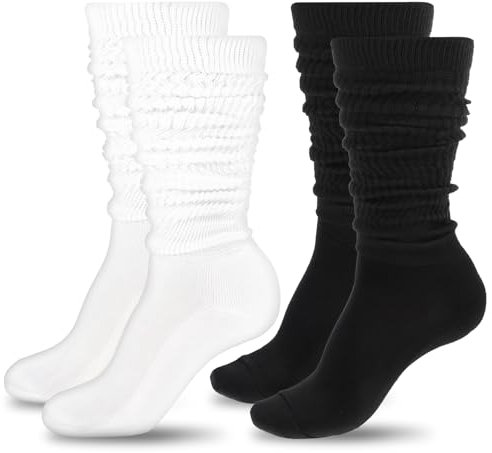 Ouligay 2 Paar Lange Slouch Socken Damen, Stulpensocken Damen Baumwolle Kniestrümpfe Extra Lange Stulpen Socken Scrunch Schoppersocken Slouch Socks Stiefelsocken Long Socks Women, Einheitsgröße