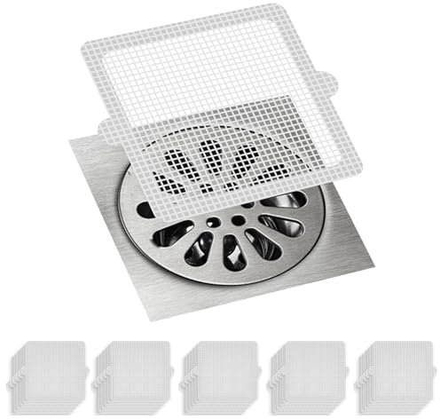 30 PCS Disposable Shower Drain Hair Catcher Floor Drain Mesh Strainer Sticker with Waterproof Adhesive Anti-blocking Filter Sticker Hair Catcher for Shower Drain Bathtub Bathroom Kitchen Square 105mm