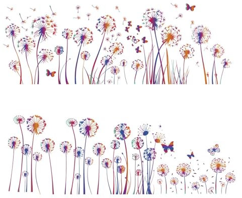 craspire 8 Blatt Löwenzahn Wandaufkleber Frühlingsblumen Fensteraufkleber Selbstklebend PVC Wasserdicht Fensteraufkleber Abziehbar Wanddekoration Für Schlafzimmer Wohnzimmer Treppenhaus Kinderzimmer