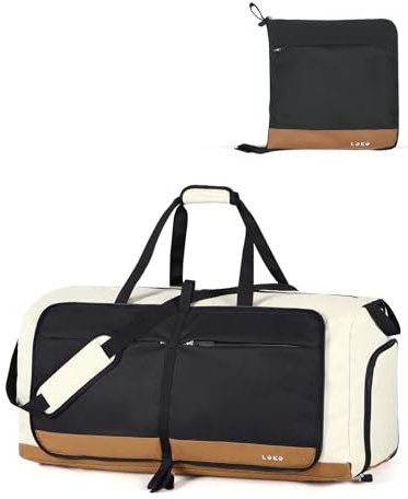 Lekesky Reisetasche Damen 80L Faltbare Reisetasche Weekender Sporttasche mit Schuhfach, wasserdichte Handgepäck Tasche/Sporttasche/Krankenhaustasche (Schwarz und Braun)
