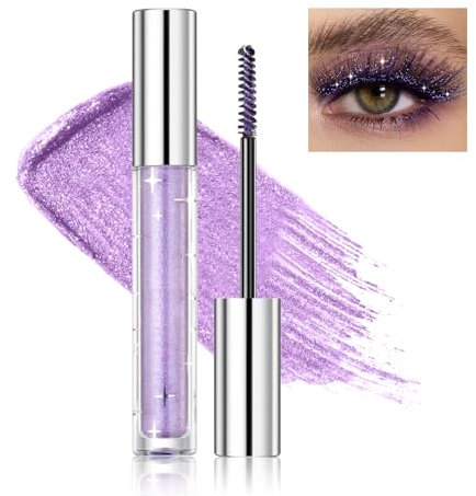 Prreal Purple Glitter Mascara, Quick-dry Diamond Sparkly Mascara for Eyelashes, Long Lasting Curling Volumizing Mascara Makeup, Lightweight Colored Mascara Makeup Suitable for Party,Stage,Festival