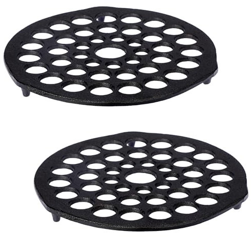 SUMTree 2 Stück Rund Gusseisen Grillrost Dutch Oven Stapelrost Schwarz Ofenrost Kaminrost Ascherost Feuerrost mit 3 Beinen Gussrost für Grill und Ofen Als Topflappen und Untersetzer Durchmesser 20,5cm
