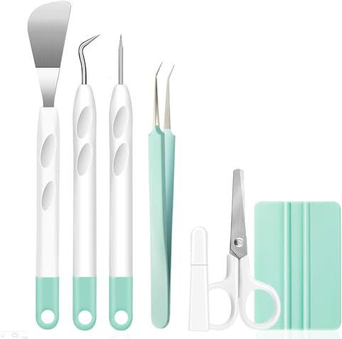 X SIM FITNESSX Plotter Zubehör Entgitterwerkzeug, Vinyl Jäten Werkzeuge DIY Bastelwerkzeug Set HTV, Cameos, Beschriftung, einschließlich Entgitterhaken Pinzette Spatel für Silhouette (6 Grün)