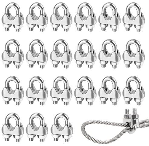 Serre Cable Acier M4 Serre-Câbles Métallique,20 Pièces Serre Cable Inox 4mm,U Boulon Clip de Câble Métalliques,Argent Serre-Câble Rotatif Fixation de Selle pour Clôtures de Jardin,Corde à Linge