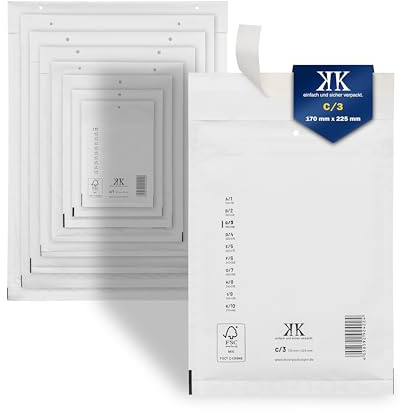 KK Verpackungen Luftpolster-Versandtaschen | 100 Stück, C3 C/3 Luftpolsterumschläge 170 x 225 mm Weiß | Luftpolstertaschen selbstklebend für DIN A5+