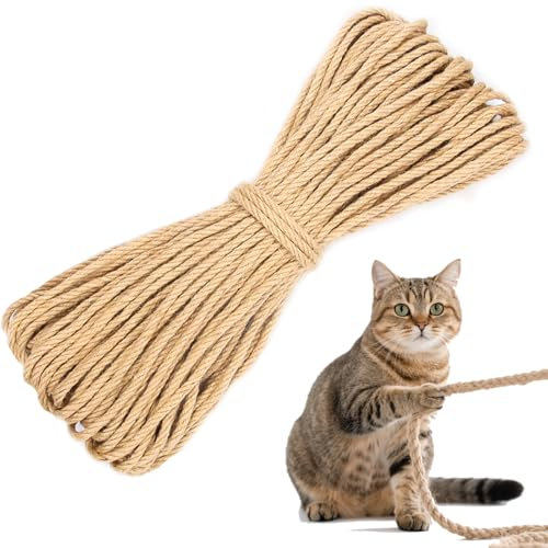 LuckyZoo77 Corde en Sisal Naturelle 8 mm x 50 m, Corde Chanvre Robuste pour Arbre à Chat, Réparation, Décoration DIY, Usage Intérieur et Extérieur