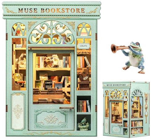 Fsolis Book Nook Kit, Kit de casa de muñecas con luz LED, decoración del hogar y estanterías, Adolescentes (Muse Bookstore)