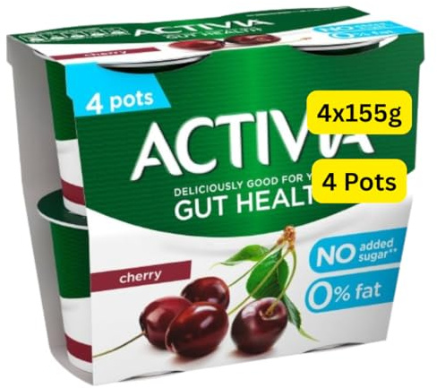 Peach and Cherry Yoghurt, No Added Sugar, Fat Free, Gut Health Formula, 4 x 115g (Cherry 4x115g)