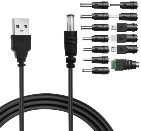 Vaniika USB auf DC Stecker Kabel, 13 in 1 USB A auf Hohlstecker Ladekabel, 1 M Universal Netzkabel Adapterkabel Stromkabel mit 13 Stecker für Philips Hue Hub, Router, TV Box