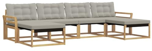 vidaXL Outdoor-Sofagarnitur mit Kissen 6 pcs Weiß und Hellgrau, Garten, modernes Outdoor-Sofa, Sitzgruppe für den Patio, Terrassenmöbel für entspanntes Chillen