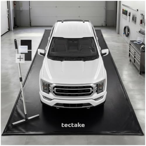 tectake® Tapis de Sol pour Garage 2,6x6,7 m Antidérapant Étanche avec Bandes Auto-agrippantes, Marge surélevée, Revêtement de Sol Garage, Tapis de Sol Anti-humidité, Dalle PVC - Noir